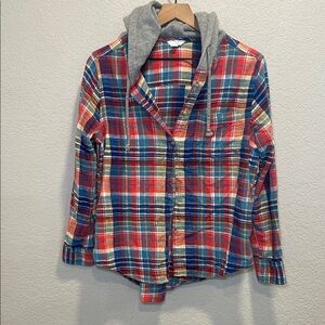 Time and Tru Multicolor Plaid Flannel Shirt with Gray Sweatshirt Hoodie M